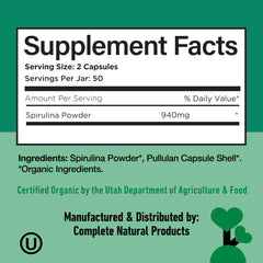 Complete Natural Products cápsulas en mano, dosificación y tamaño práctico