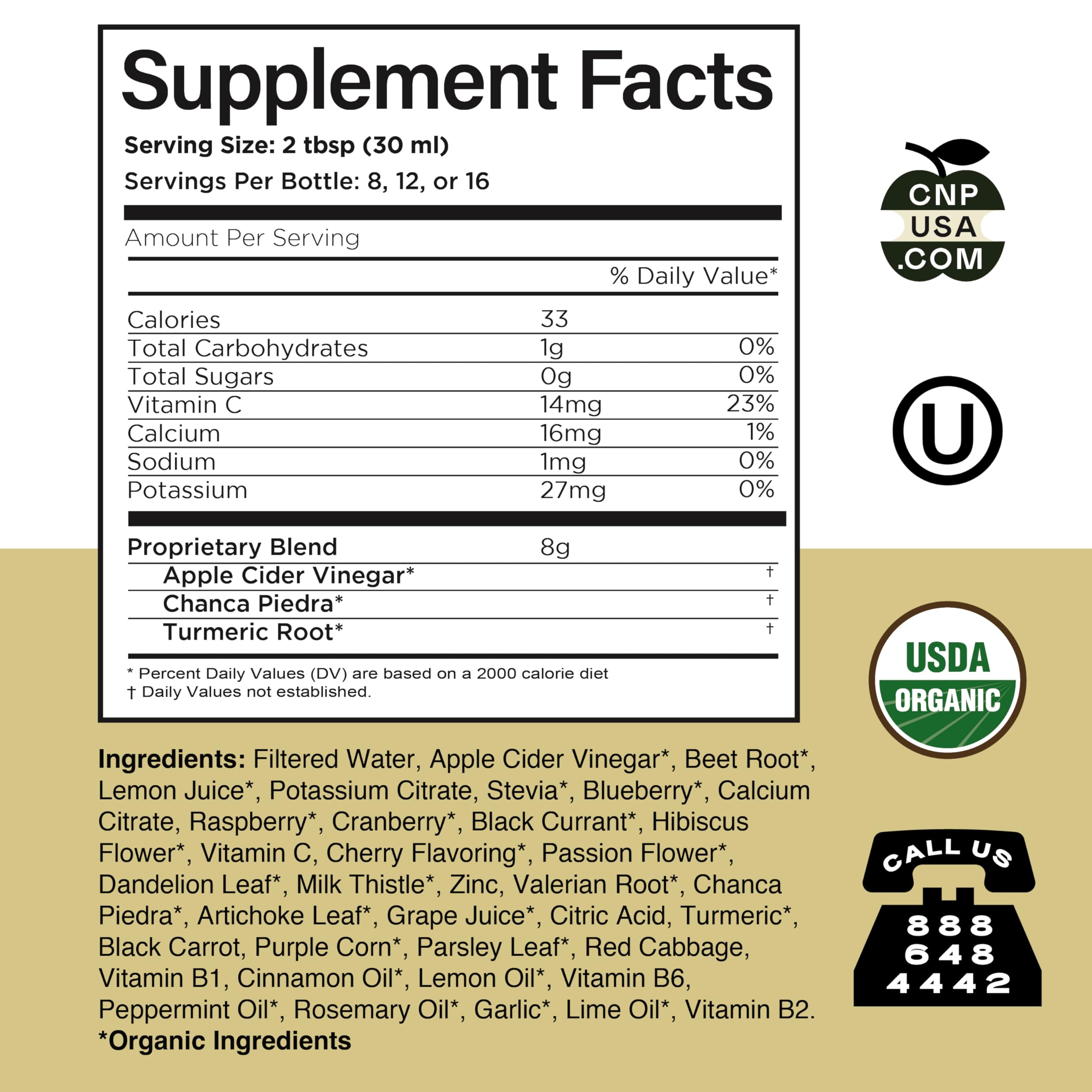 Complete Natural Products botella junto a una cinta métrica para ver tamaño