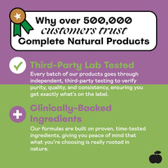 Complete Natural Products frasco en ambiente natural, representa vida sana y elección orgánica