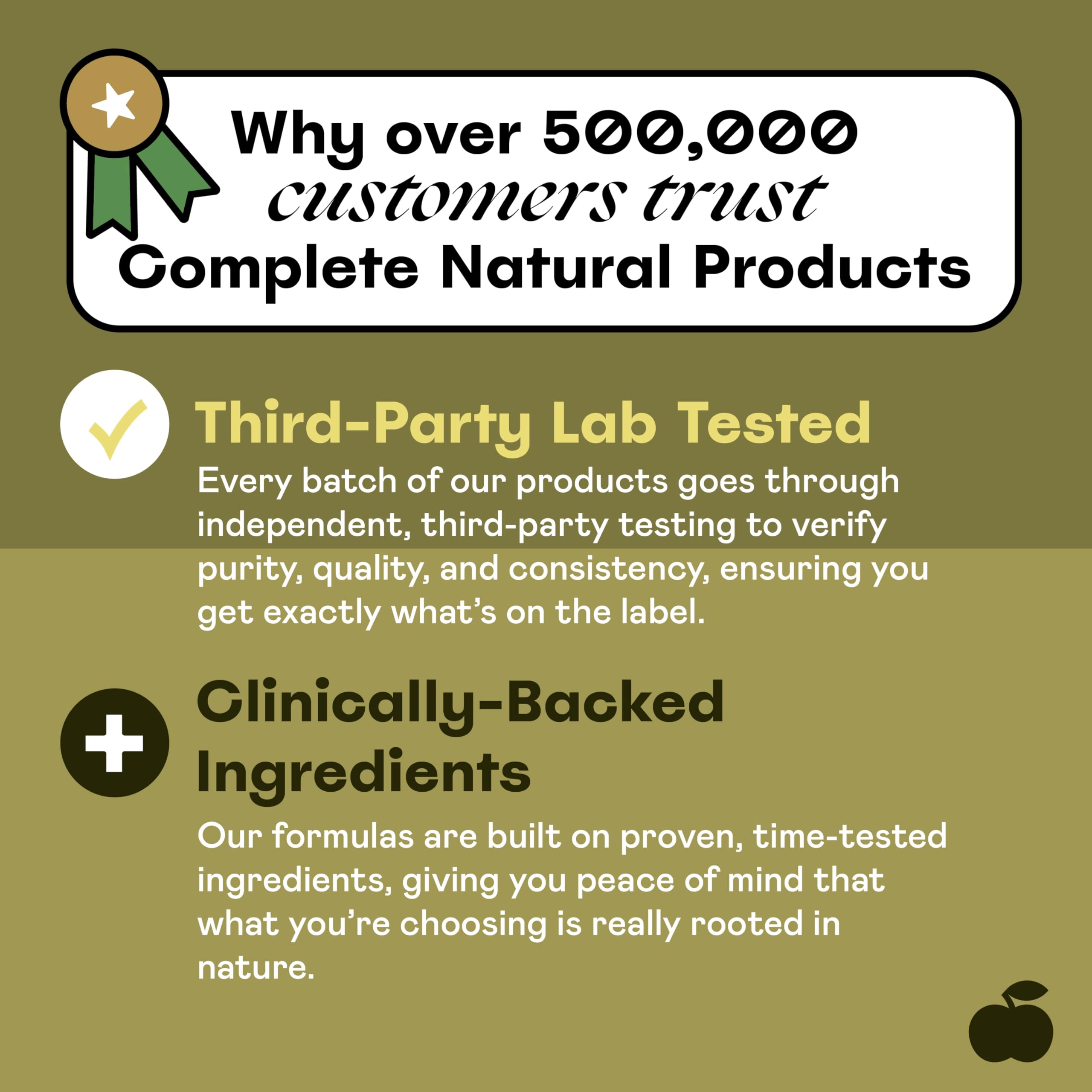 Complete Natural Products etiqueta con certificaciones kosher y sin gluten visibles