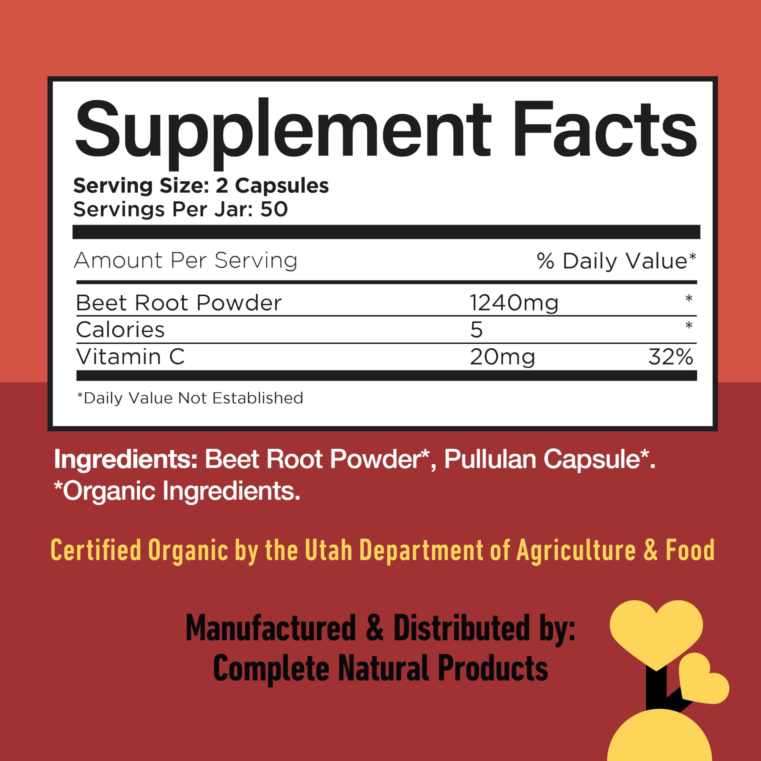 Complete Natural Products etiqueta con información de fabricación y pruebas de terceros