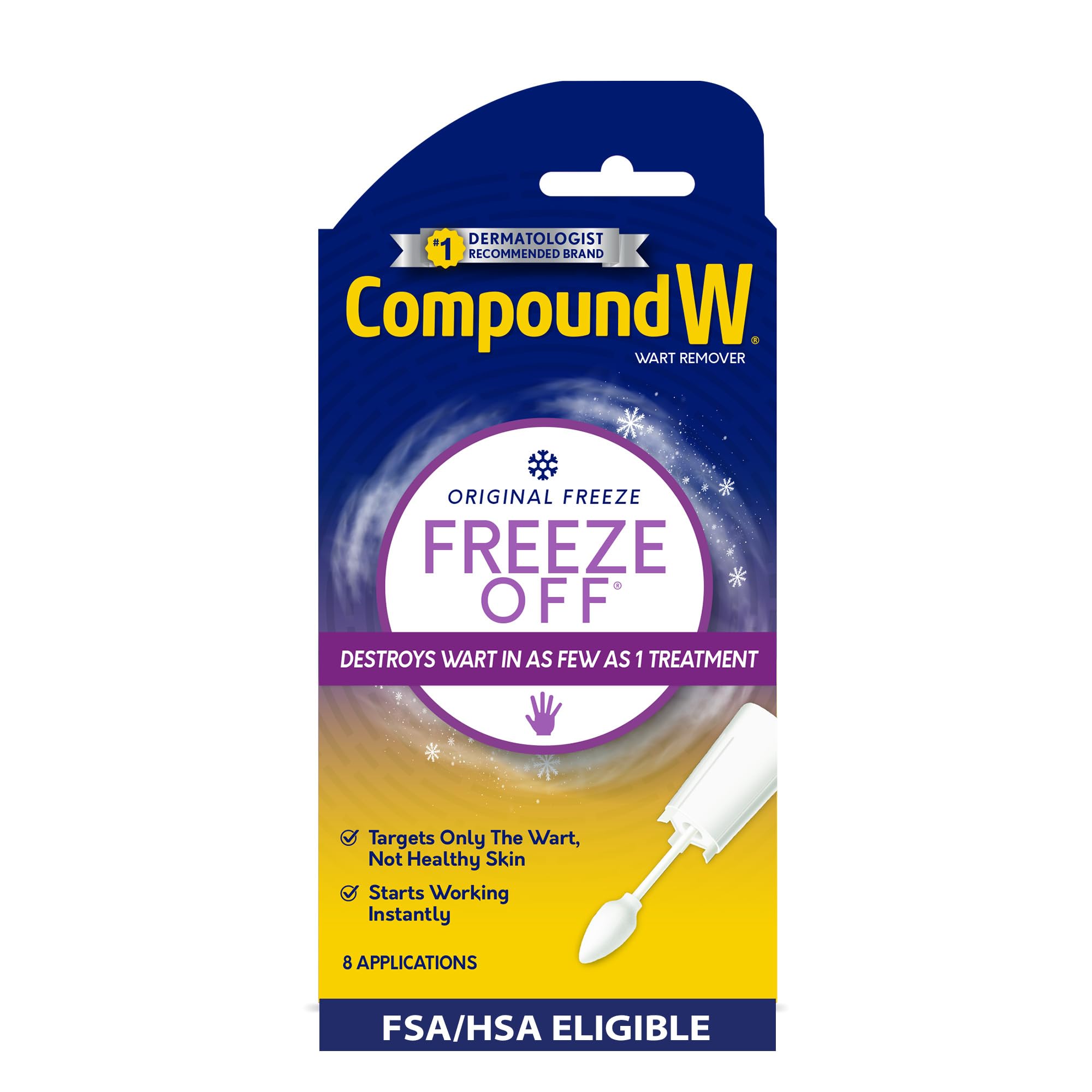 Compound W envase frontal mostrando 8 aplicaciones y facilidad de uso