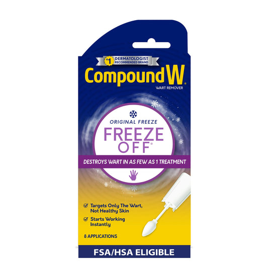 Compound W envase frontal mostrando 8 aplicaciones y facilidad de uso