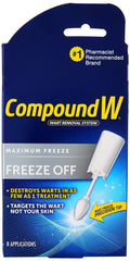 Compound W empaque frontal con instrucciones visibles y ventaja de uso en casa