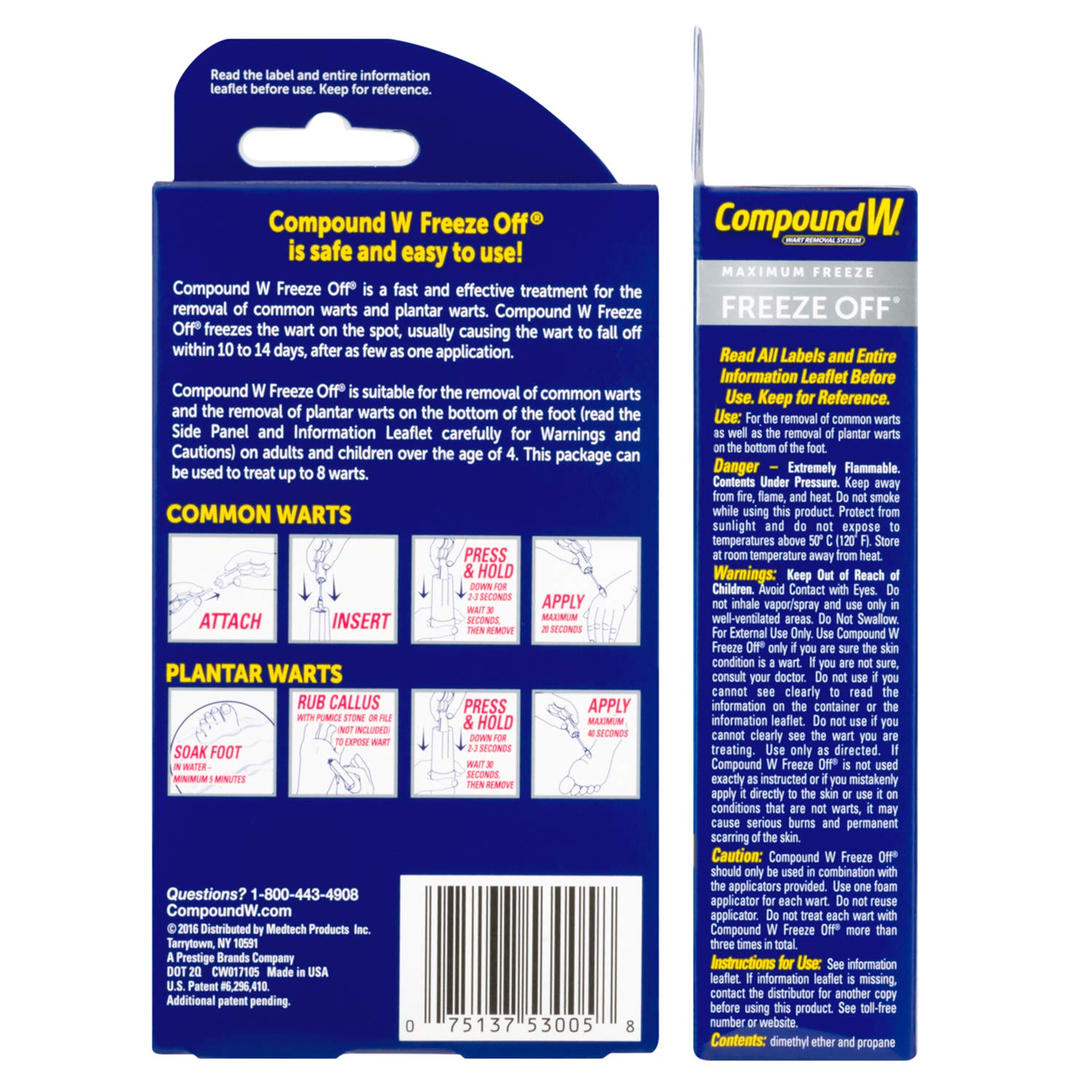 Compound W etiqueta con instrucciones claras, ayuda a aplicar correctamente