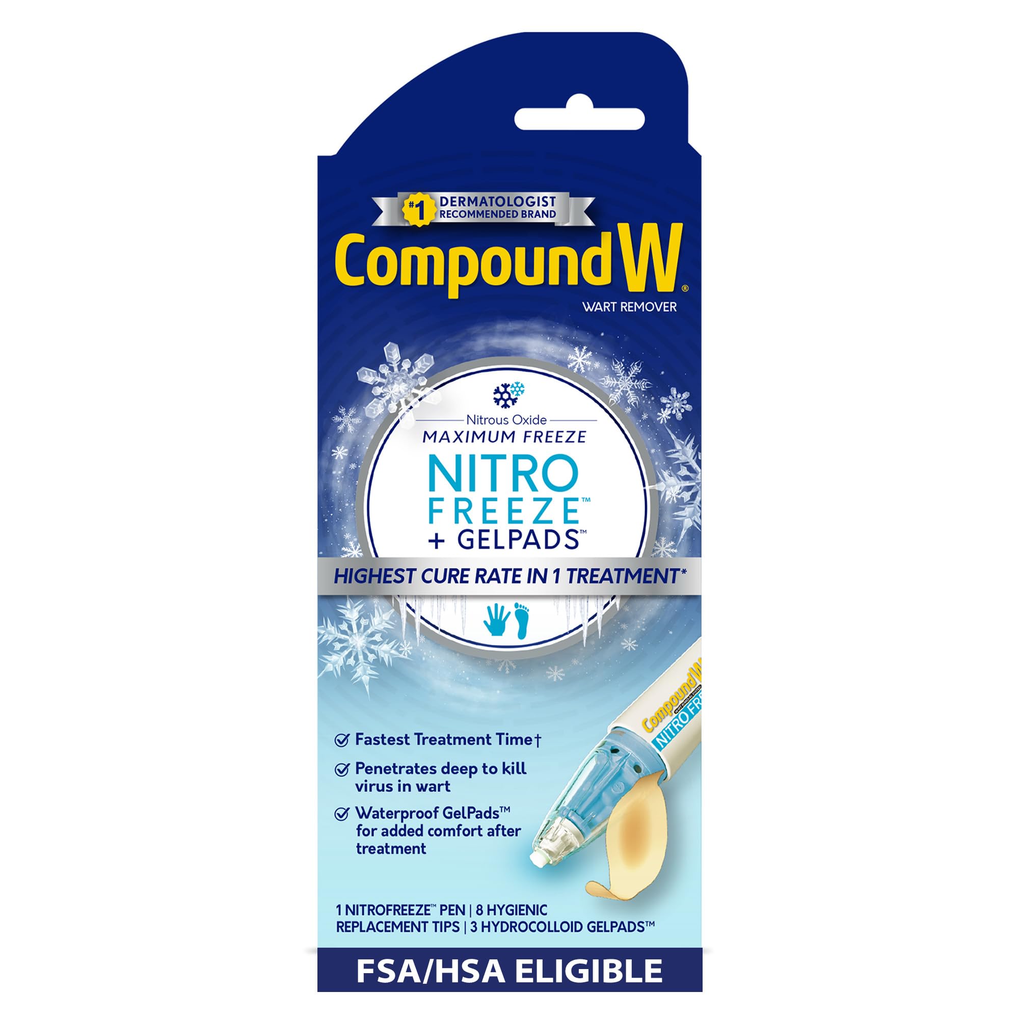Compound W nitrofreeze vista frontal del bolígrafo, aplicación precisa