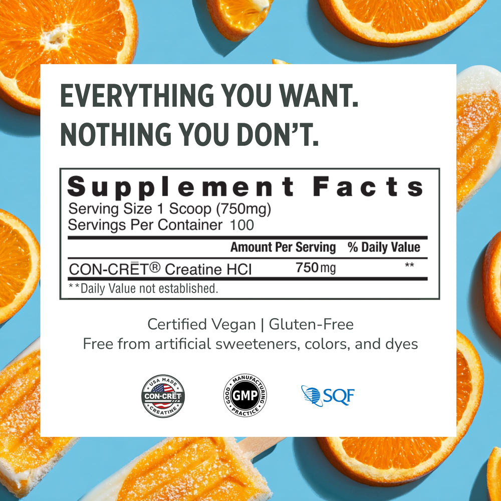 CON-CRET polvo en mano para comparar tamaño de porción y conveniencia
