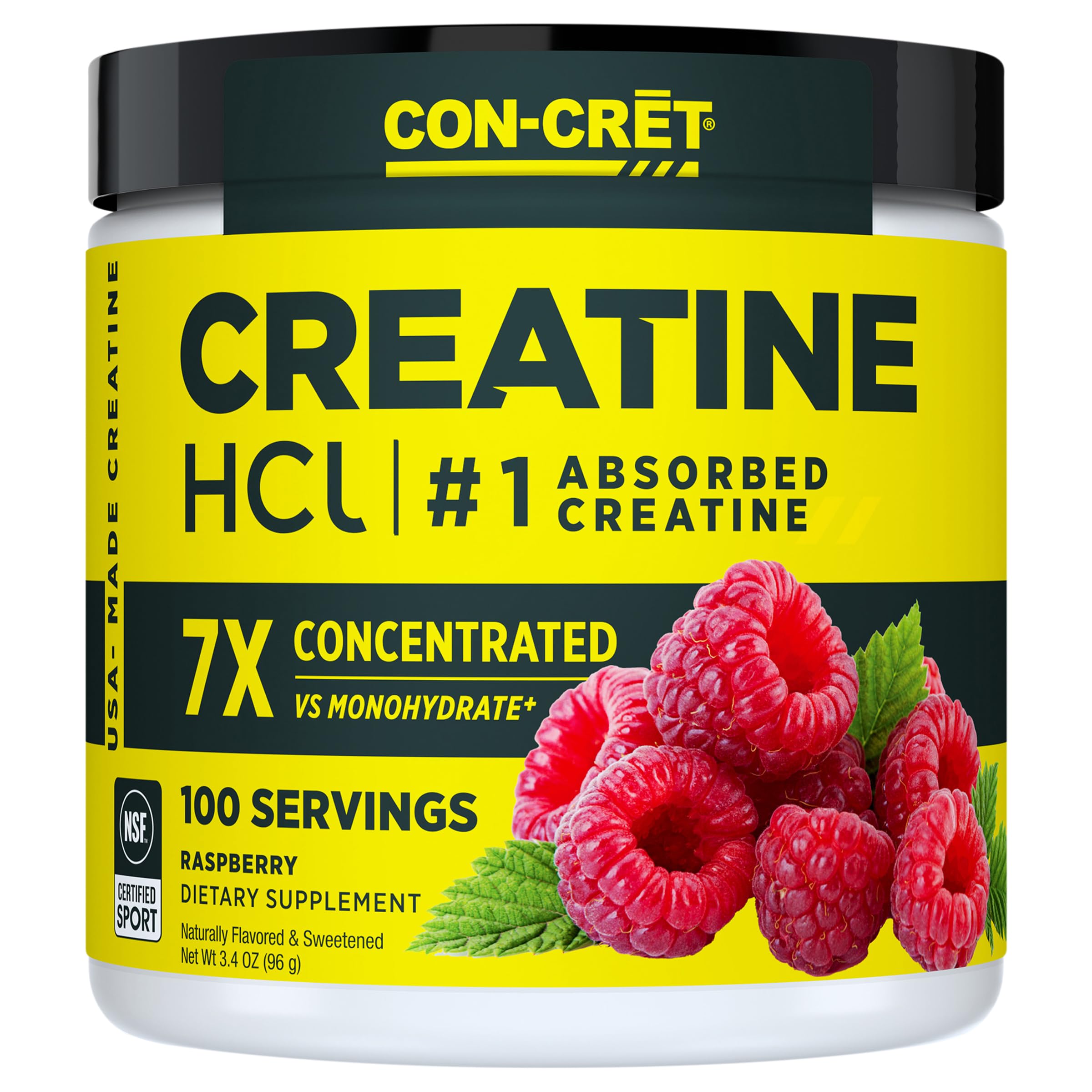 CON-CRET envase frontal mostrando sabor frambuesa y beneficios de absorción