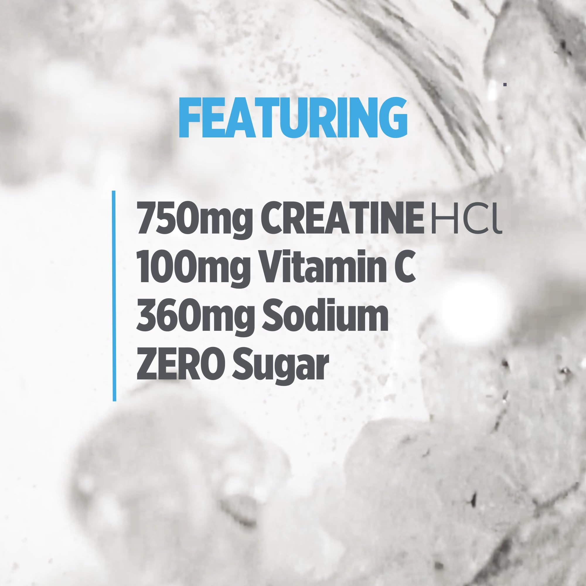 CON-CRET close-up de ingredientes electrolitos que apoyan hidratación