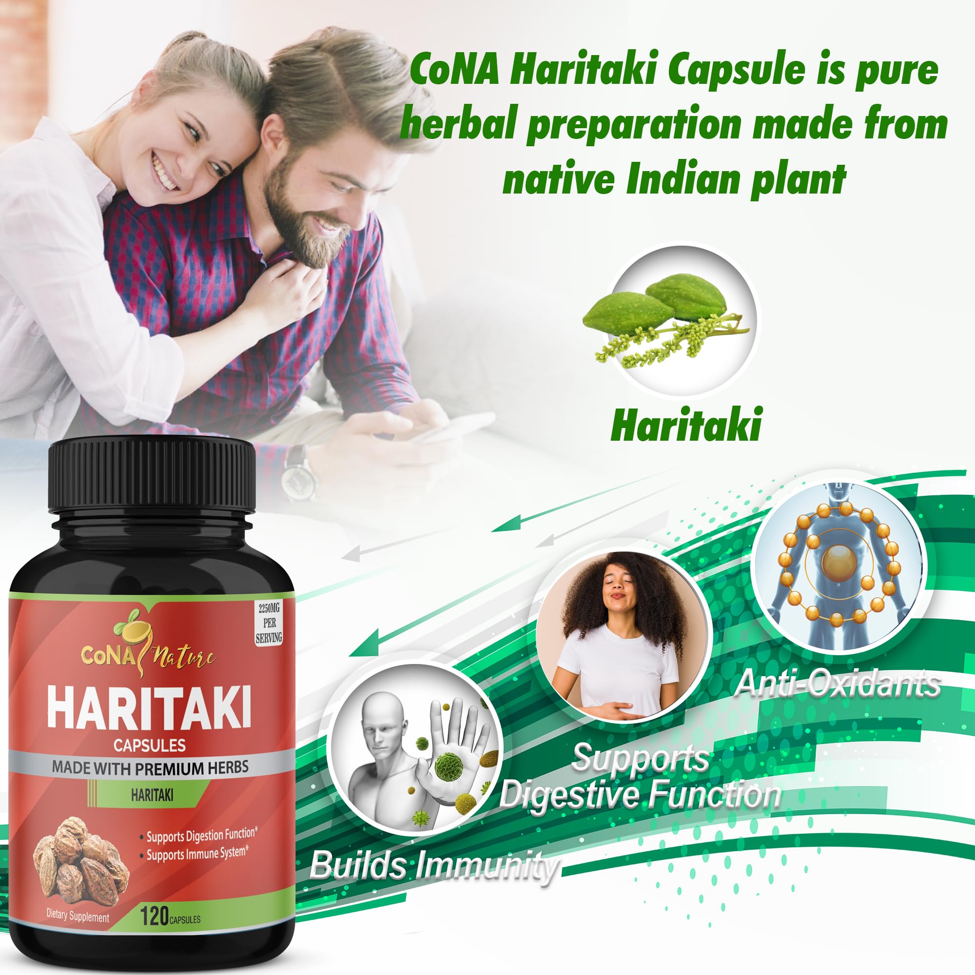 Cona Nature cápsulas en la mano que ilustran facilidad de uso y beneficio práctico