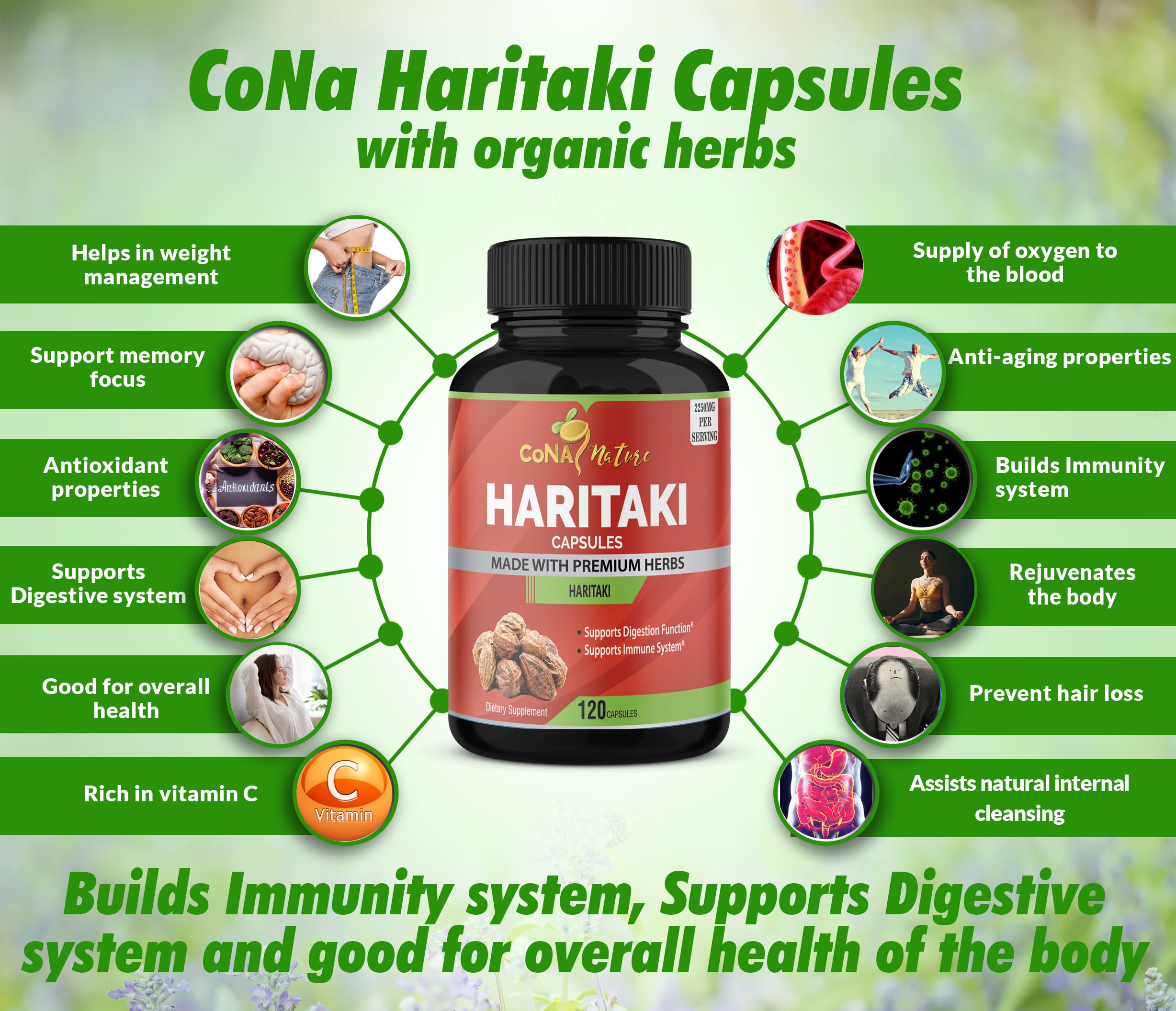 Cona Nature cápsula junto a regla para comparación de tamaño y beneficio de dosificación
