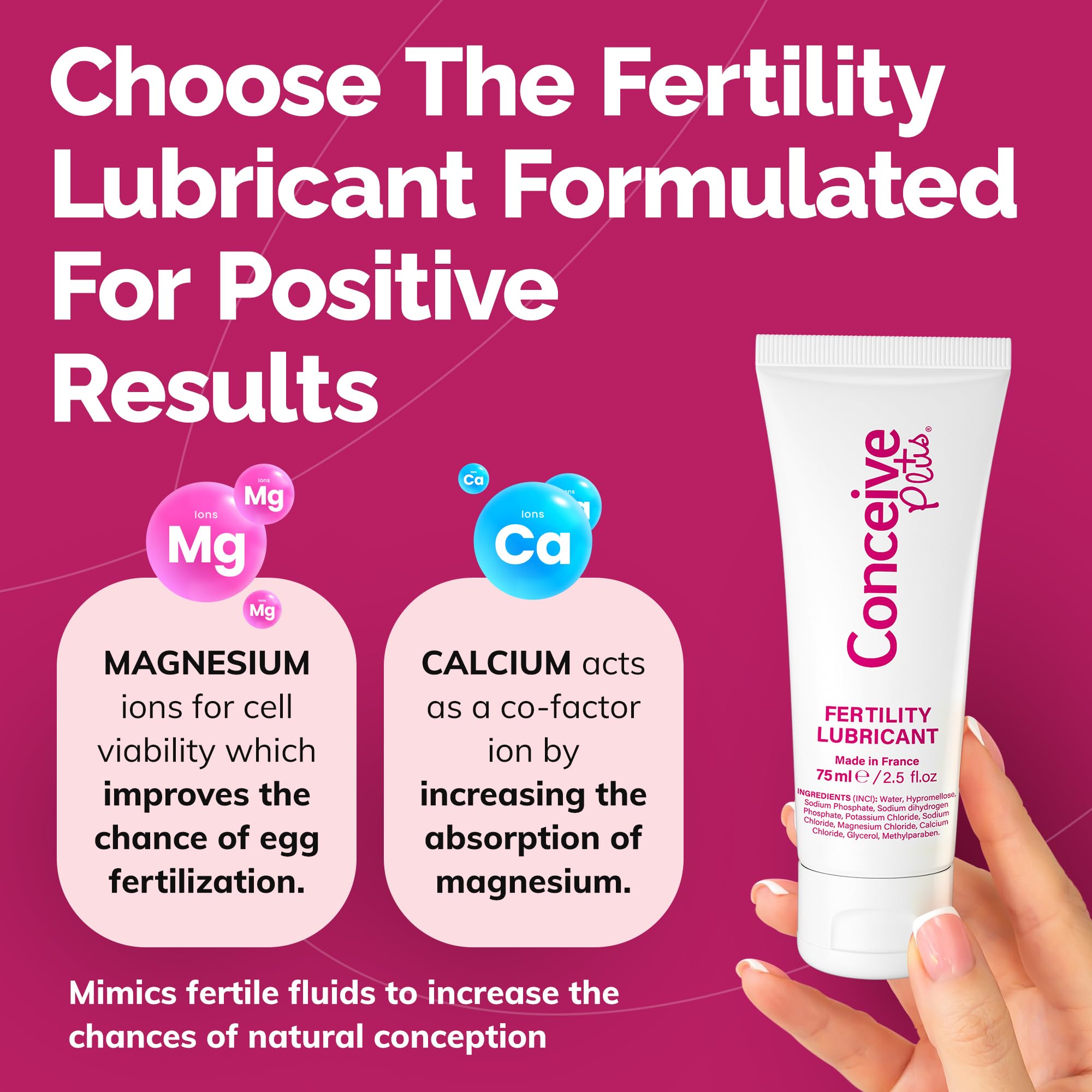 CONCEIVE PLUS aplicación en mano mostrando cantidad y facilidad
