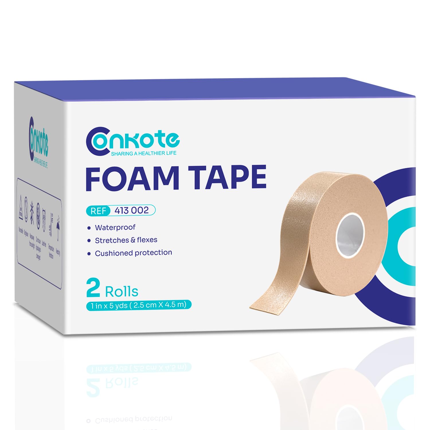 Conkote vista frontal del rollo de cinta de espuma mostrando presentación y tamaño útil