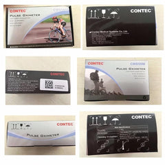 CONTEC CMS50M etiqueta y manual junto al dispositivo para referencia de instrucciones