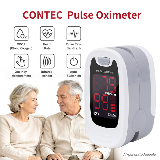 CONTEC primer plano de pantalla LED mostrando SpO2 y pulso con buena visibilidad