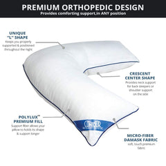 Contour almohada en L en cama demostrando apoyo para dormir de lado