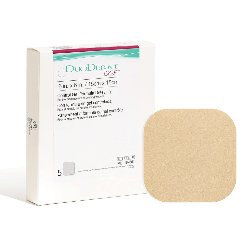 ConvaTec DuoDERM frente del empaque mostrando caja de 5 unidades y marca