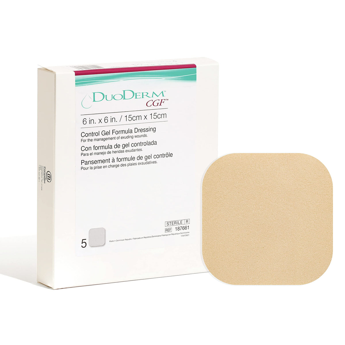 ConvaTec DuoDERM frente del empaque mostrando caja de 5 unidades y marca