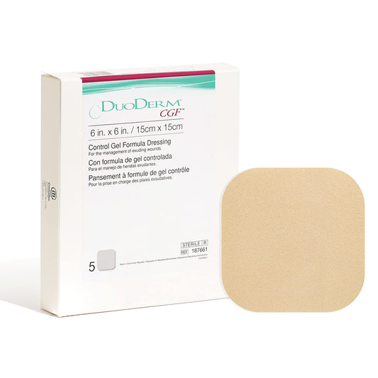 ConvaTec DuoDERM frente del empaque mostrando caja de 5 unidades y marca