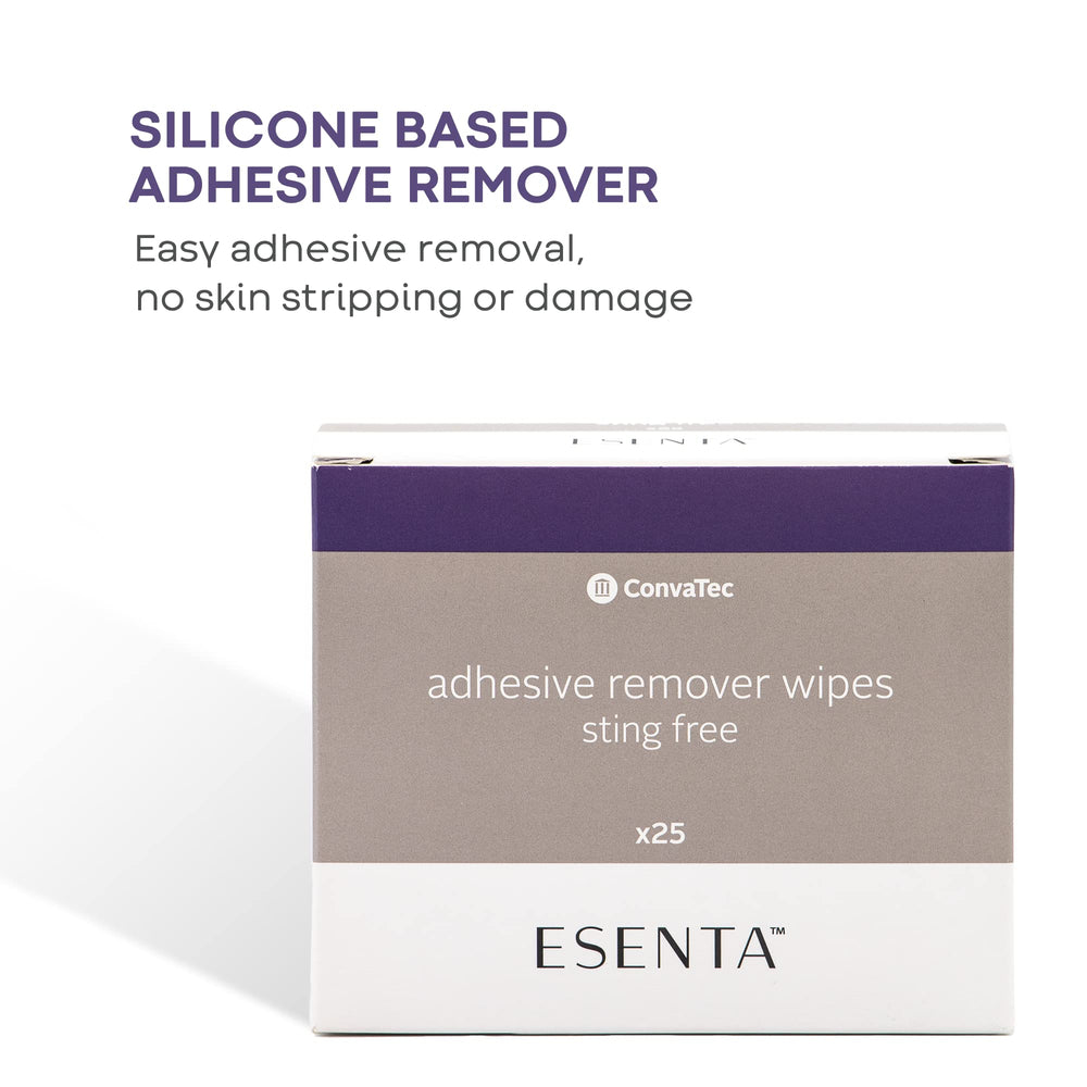 ConvaTec ESENTA toallita desplegada que muestra tamaño y textura para limpieza sin daño
