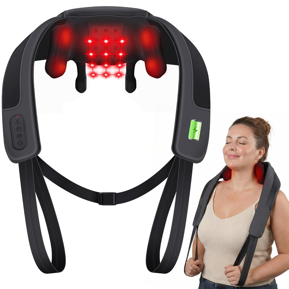 CooCoCo vista frontal del masajeador de cuello mostrando diseño ergonómico y confort