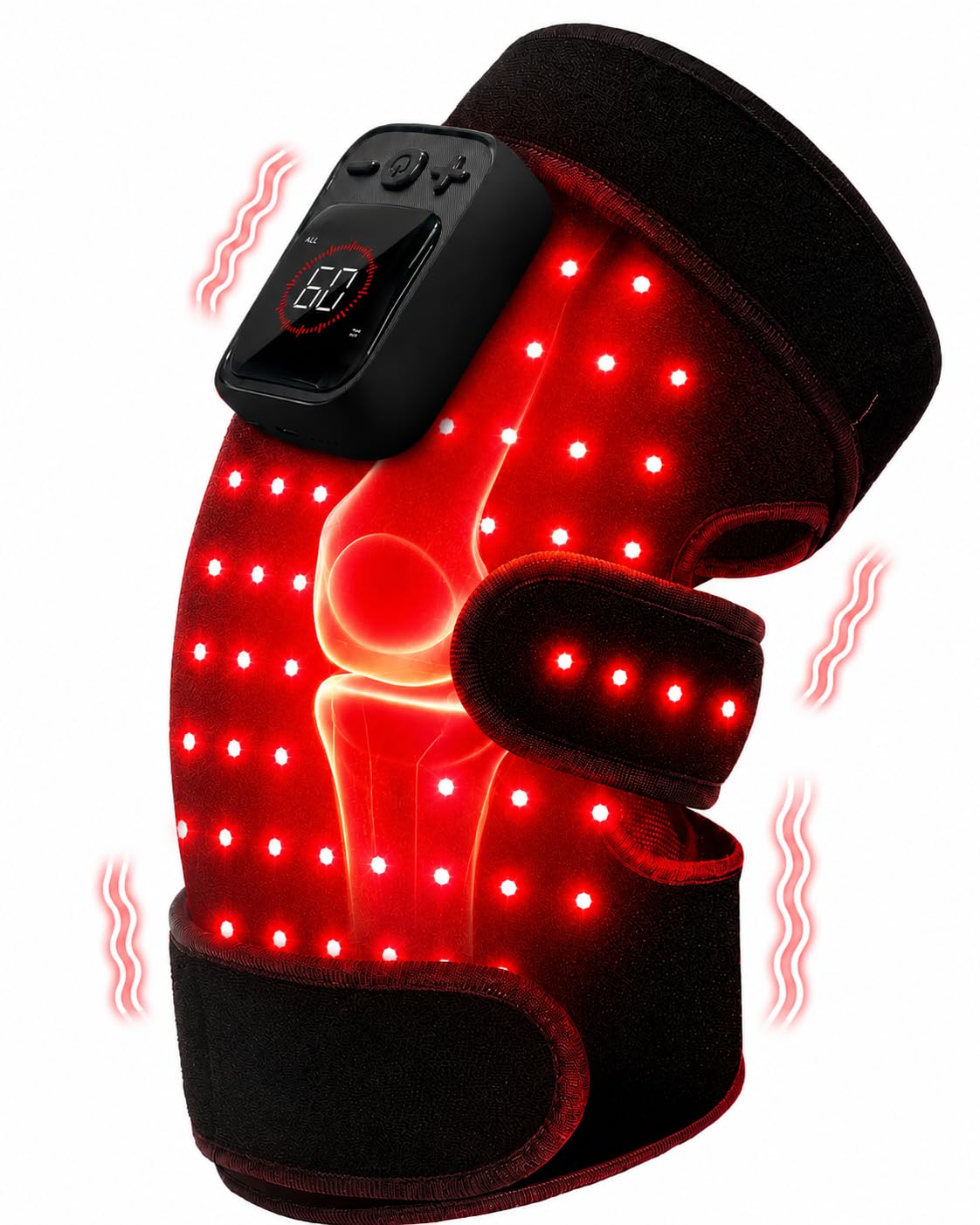 CooCoCo vista frontal del masajeador de rodilla mostrando diseño ergonómico y cobertura