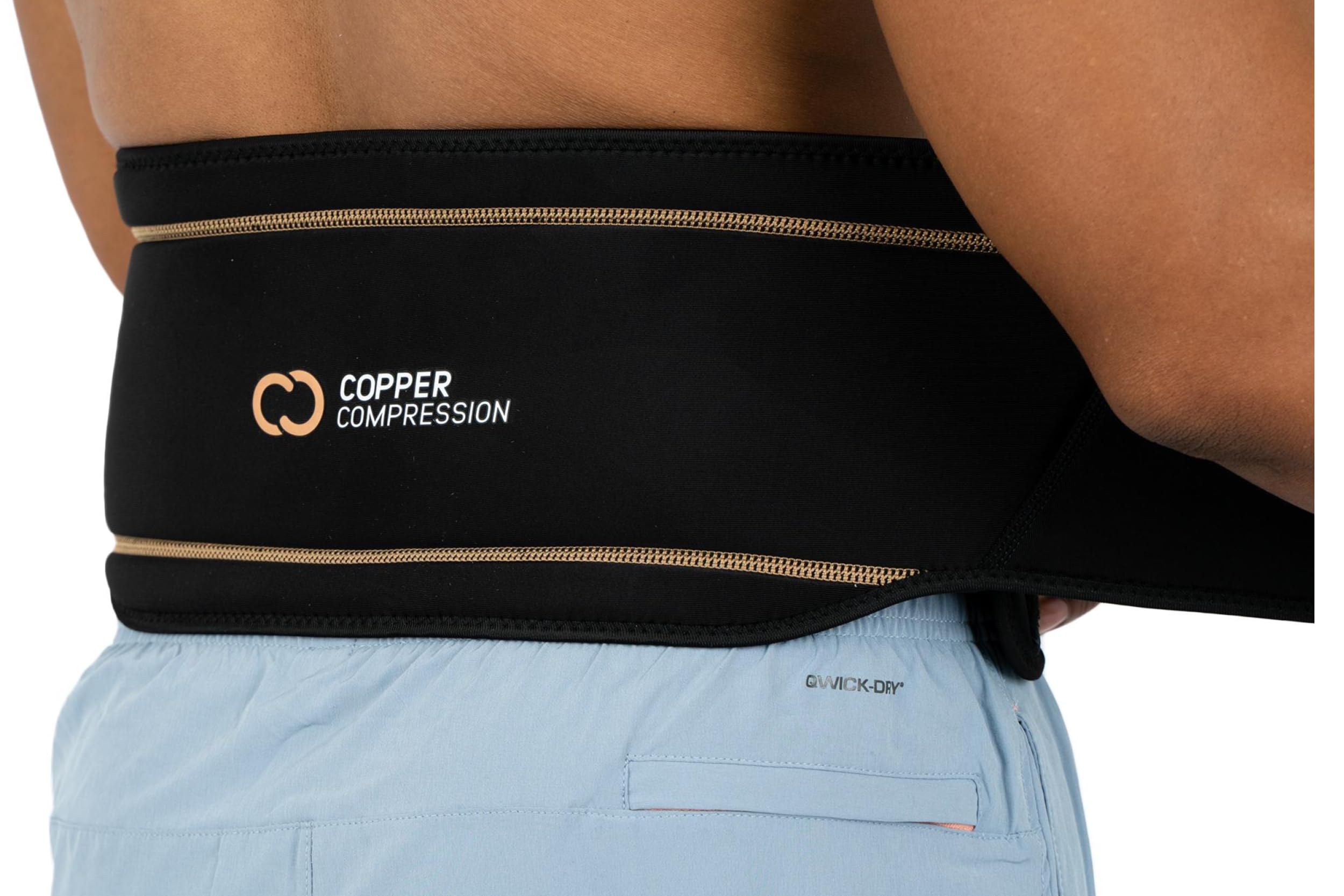 Copper Compression frente del empaque mostrando faja y talla, comodidad visible