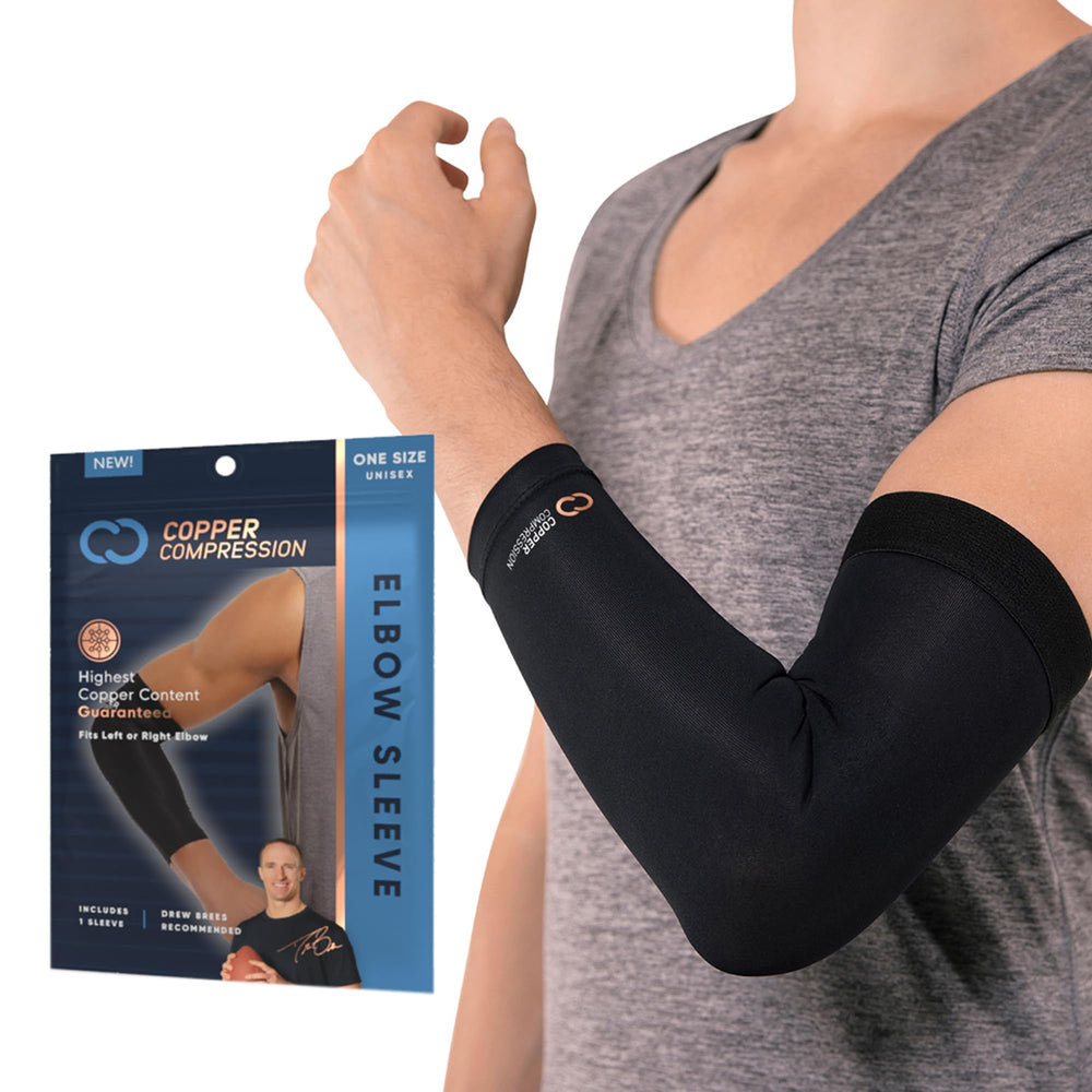 Copper Compression manguito frontal mostrado en color negro, soporte visible