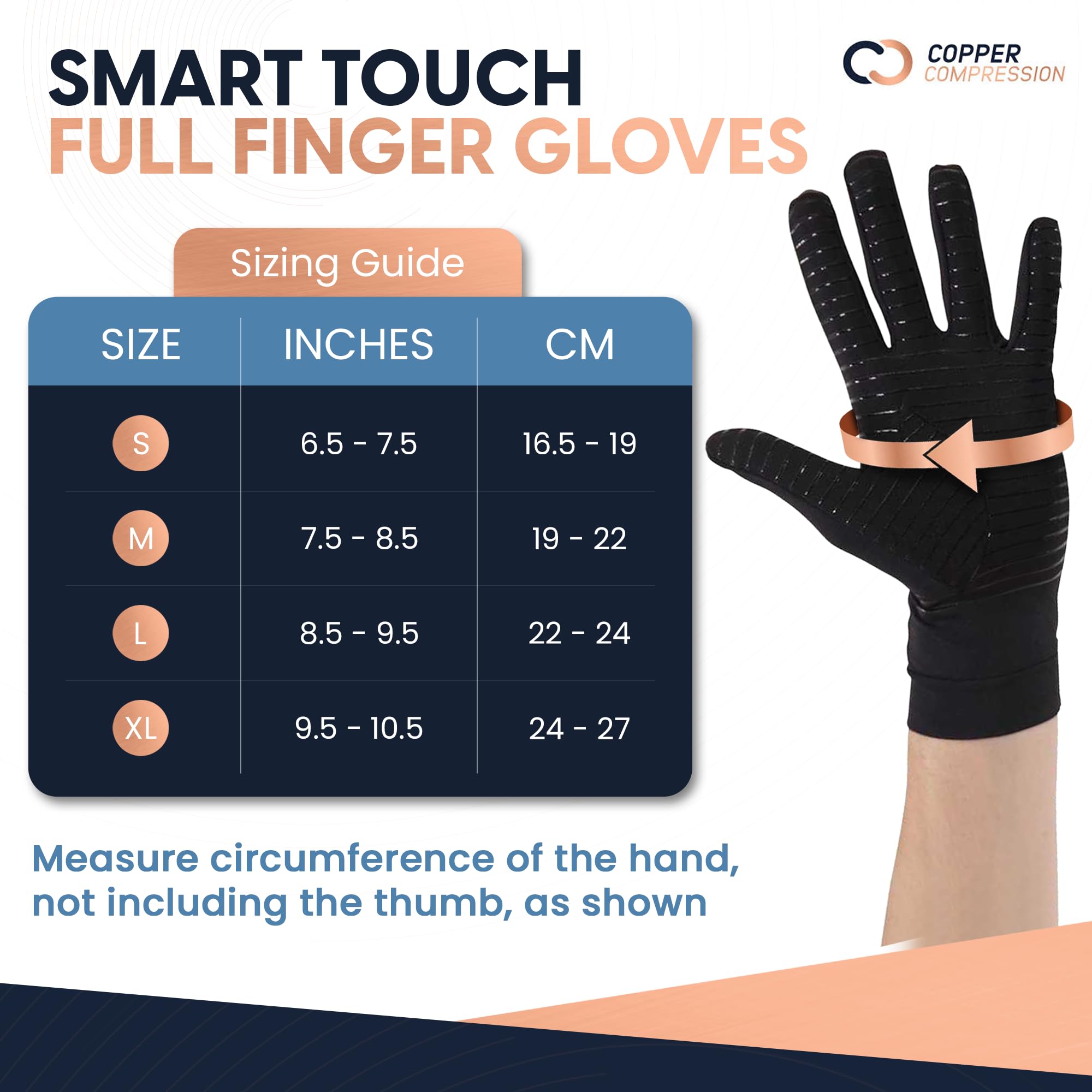 Copper Compression dedos compatibles con pantalla usando smartphone sin quitar guante