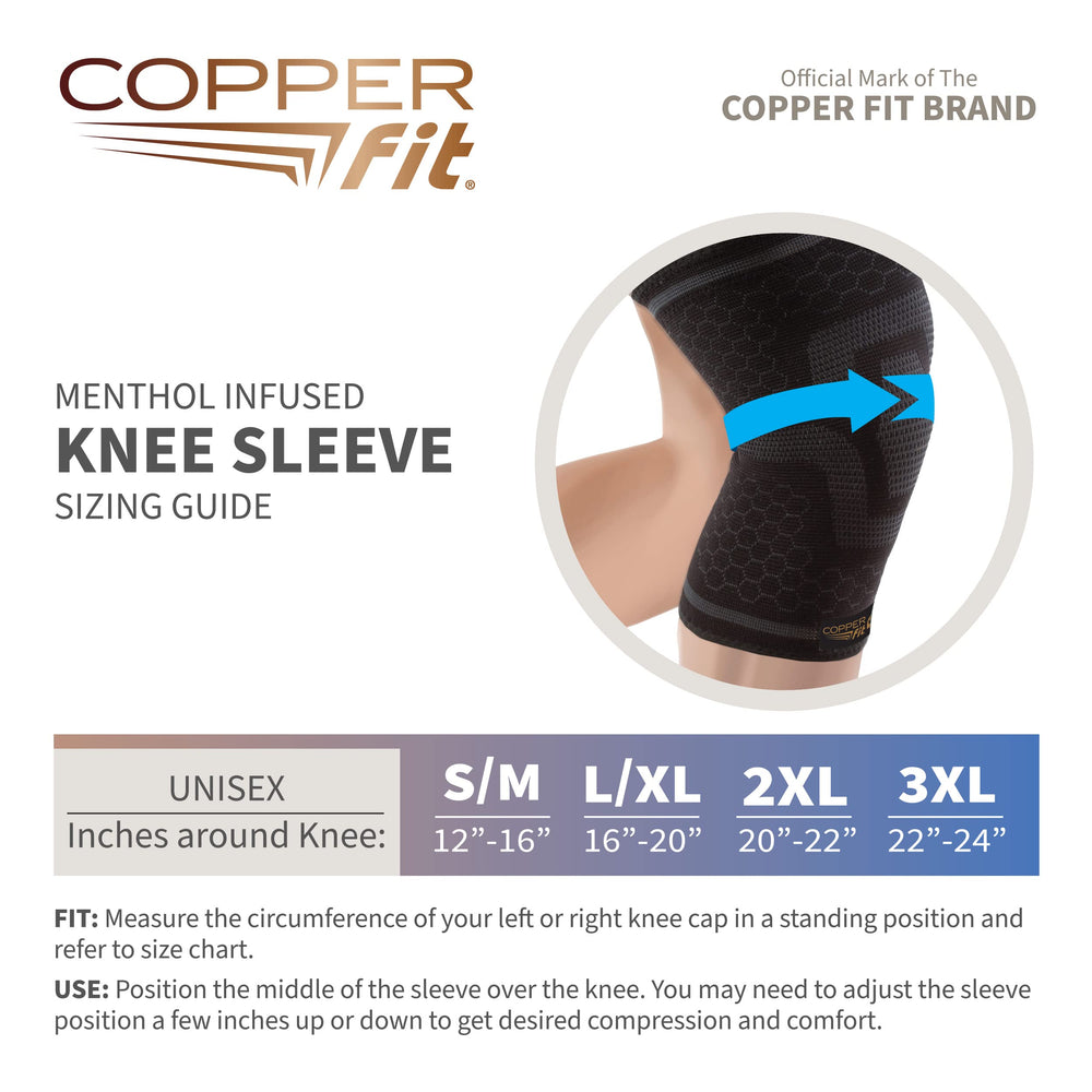 Copper Fit manga 2XL junto a una cinta métrica mostrando tallas