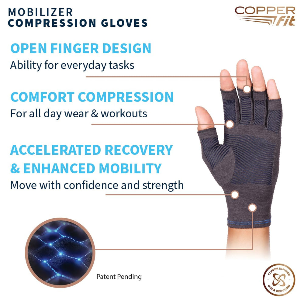 Copper Fit guante en uso mientras se escribe para destreza táctil