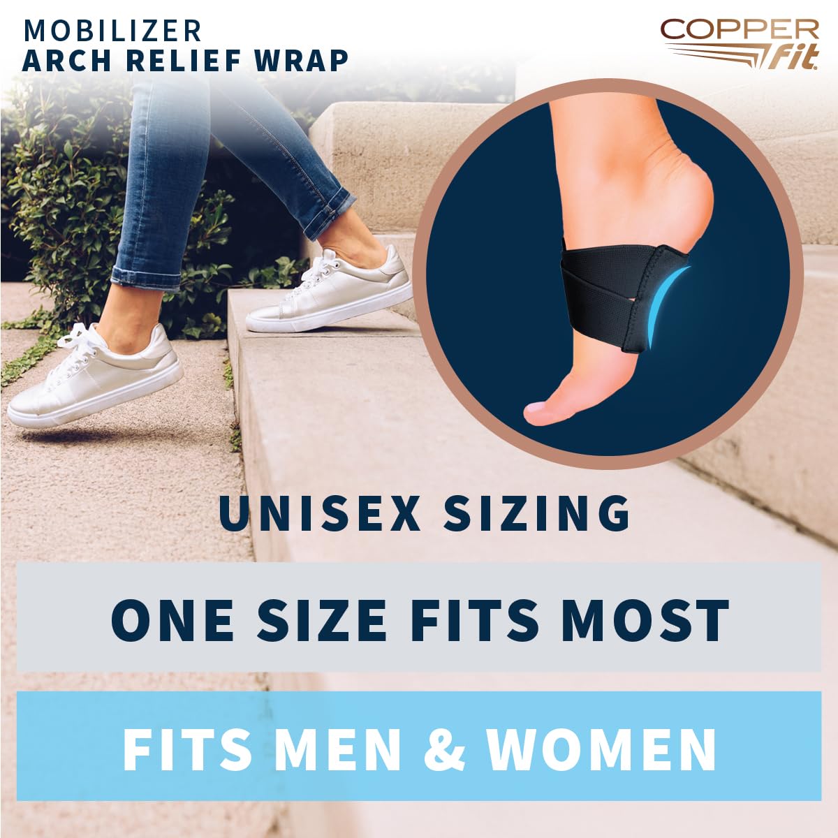 Copper Fit wrap en uso durante caminata para movilidad diaria
