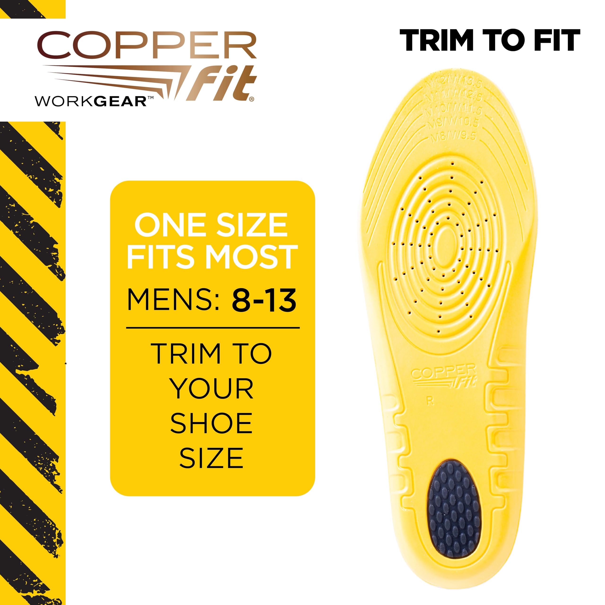 Copper Fit planta instalada en zapato laboral demostrando ventilación
