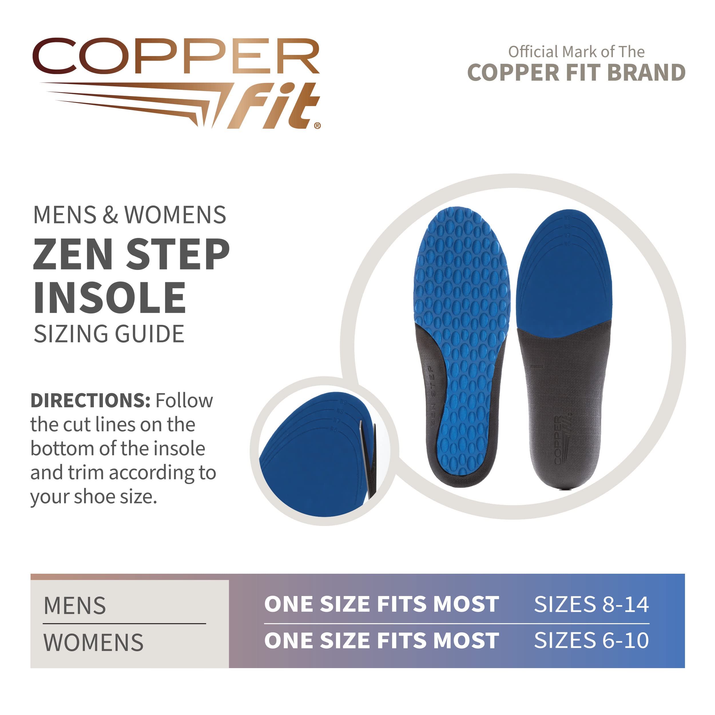 Copper Fit plantillas recortables adaptación tallas 8-14 fácil
