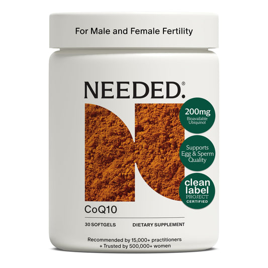 CoQ10 frasco frontal mostrando 30 softgels y claridad de ingredientes