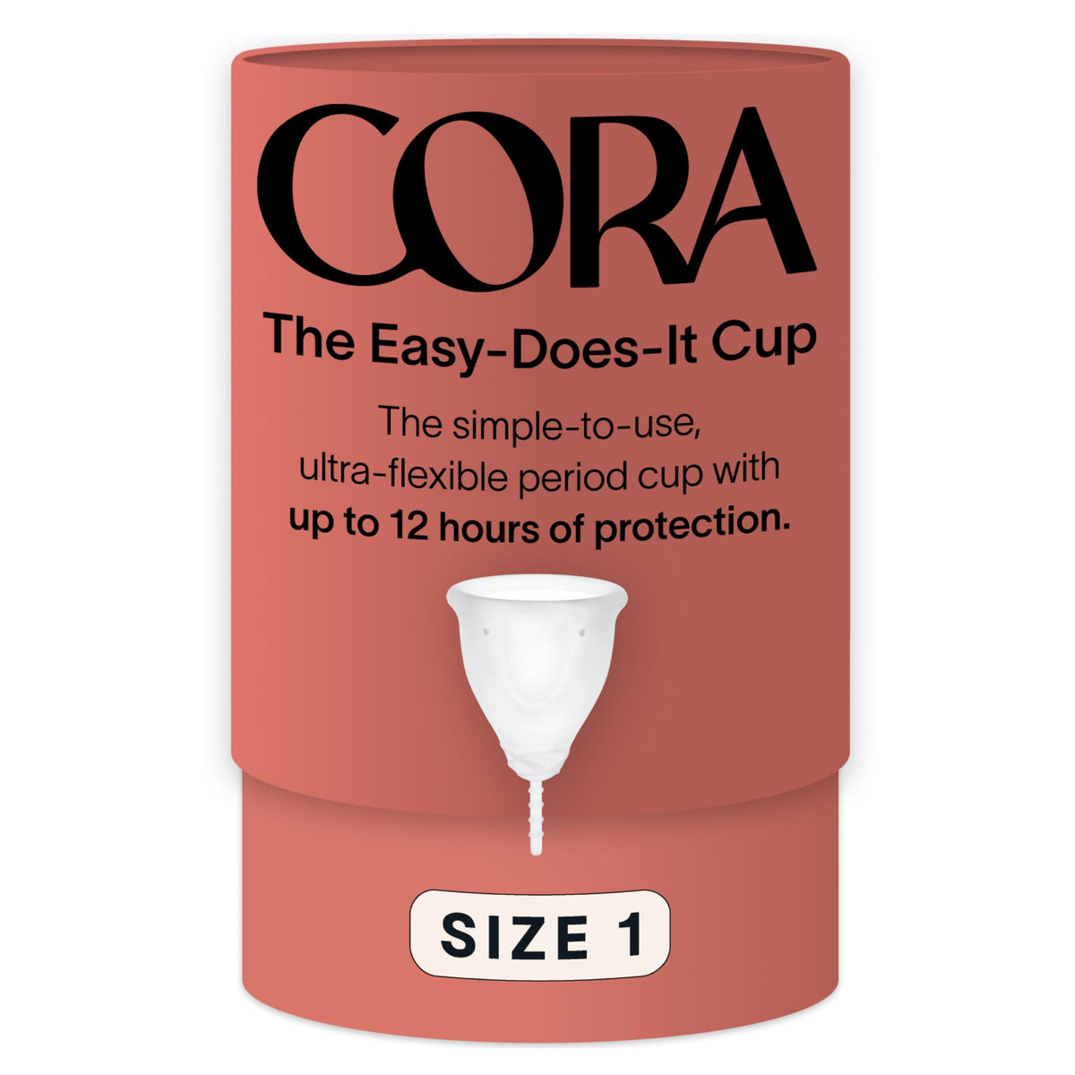 Cora copa menstrual Size 1 vista frontal, diseño cómodo y discreto