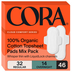 Cora empaque frontal mostrando pack de 46 unidades y beneficios