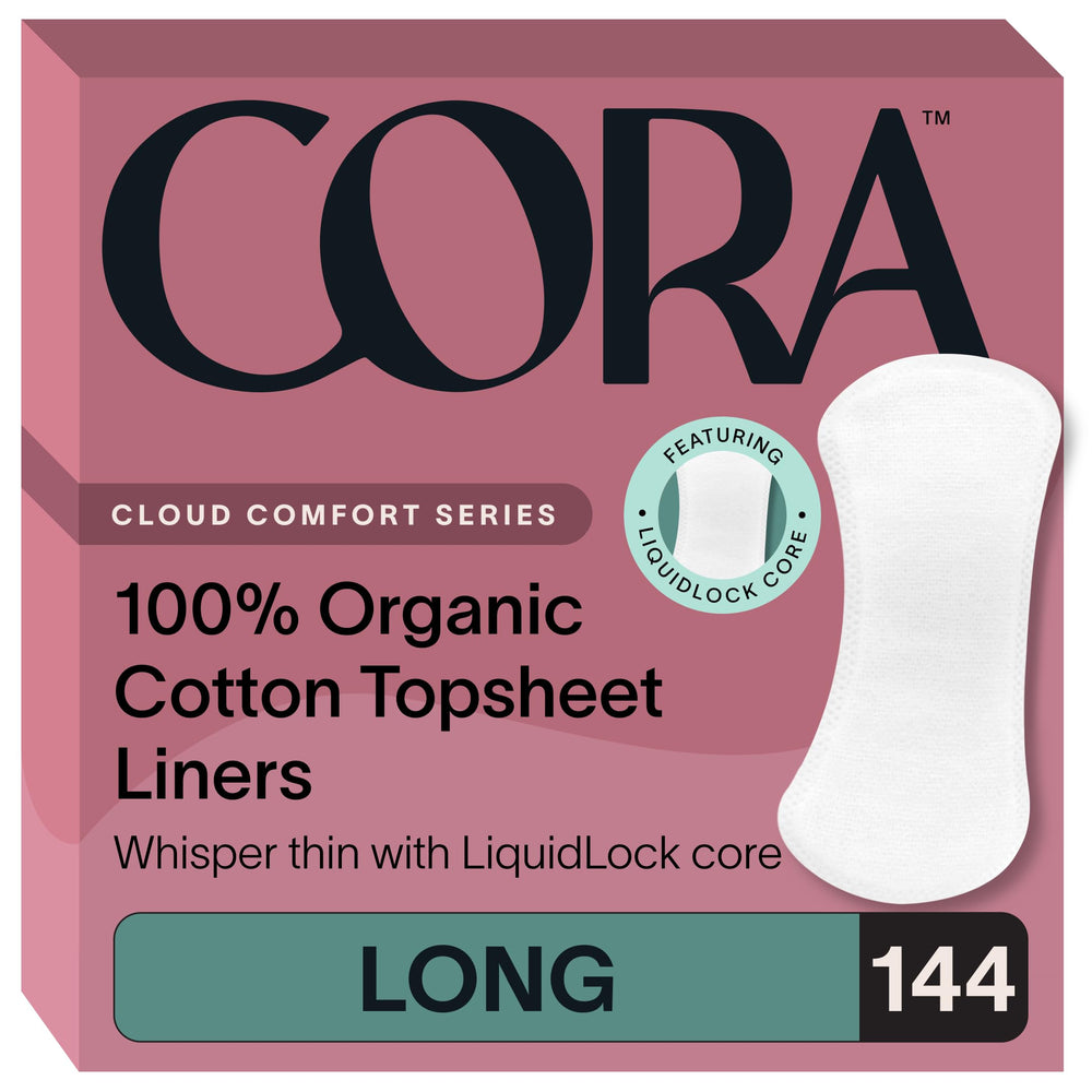 Cora empaque frontal mostrando 144 protectores, comodidad inmediata