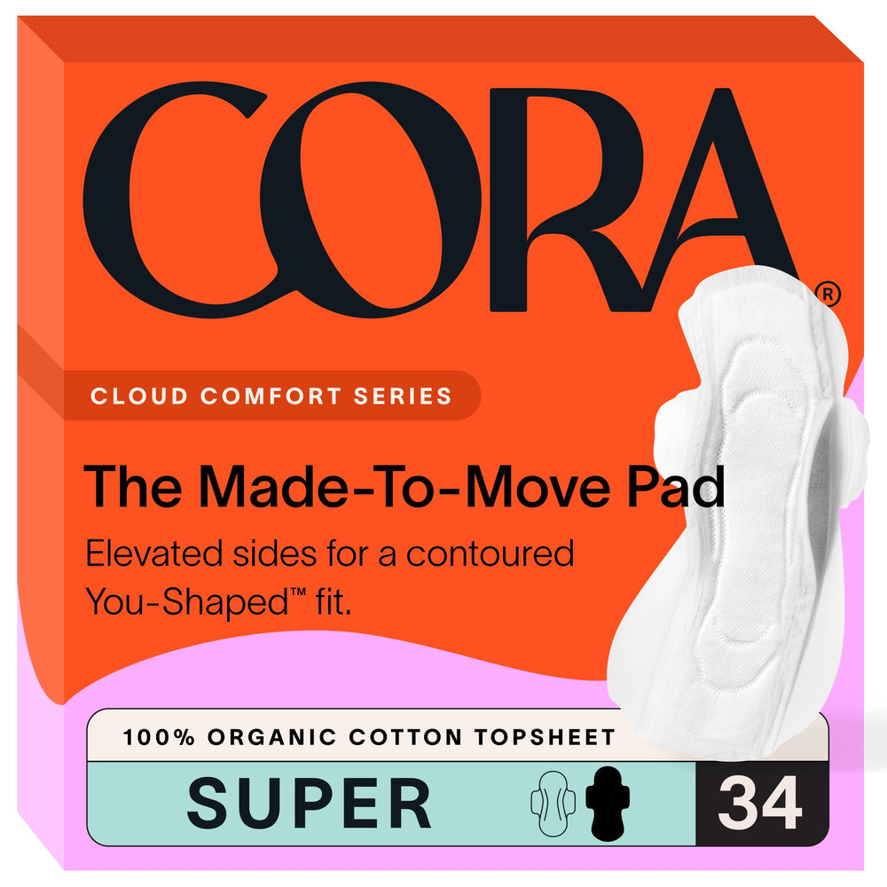 Cora empaque frontal mostrando 34 toallas y beneficio de protección discreta