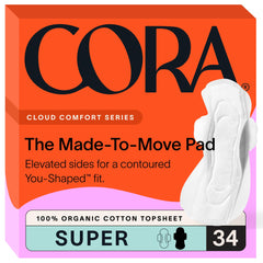 Cora empaque frontal mostrando 34 toallas y beneficio de protección discreta