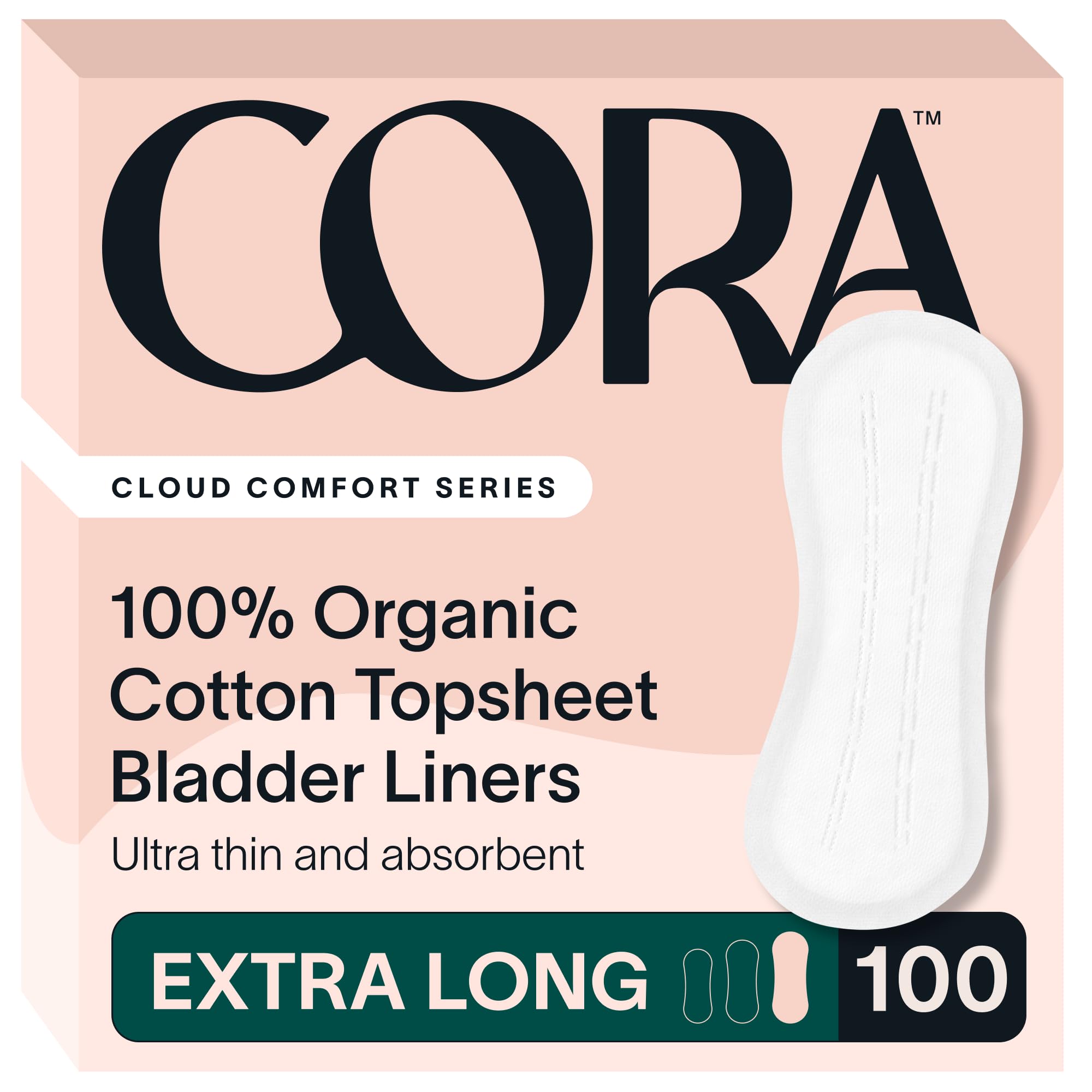 Cora empaque frontal mostrando protección extra larga y beneficio discreción