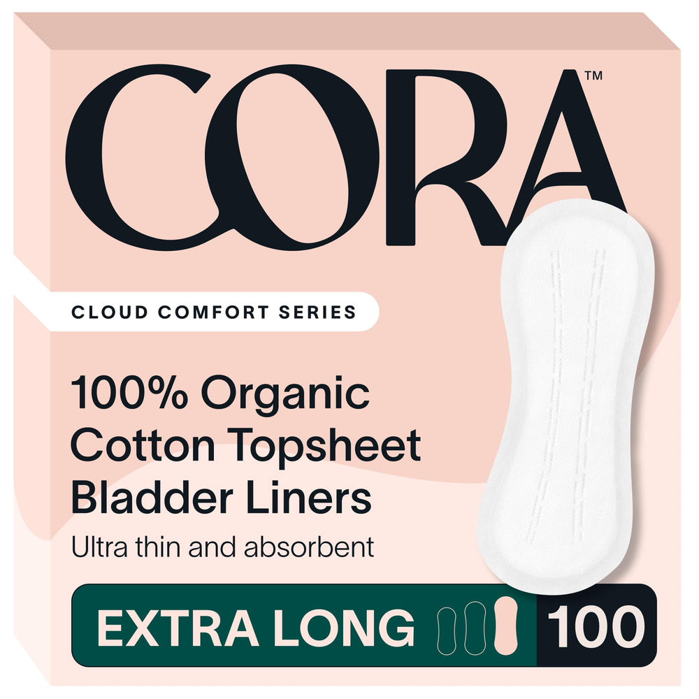 Cora empaque frontal mostrando protección extra larga y beneficio discreción