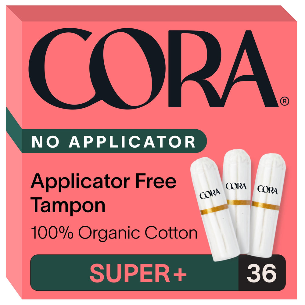 Cora frente del empaque mostrando 36 tampones, conveniencia y discreción