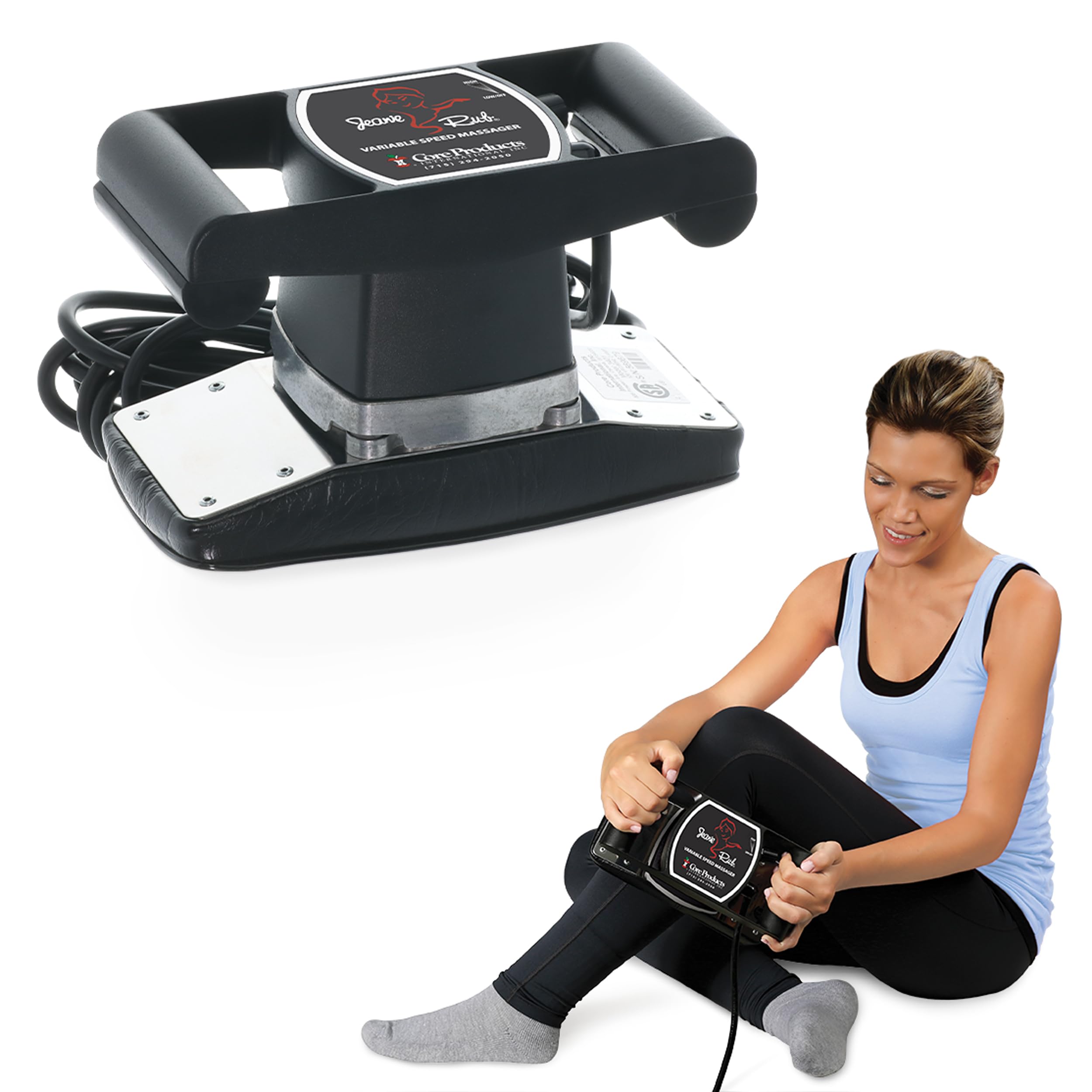 Core Products vista frontal del masajeador mostrando ergonomía y potencia