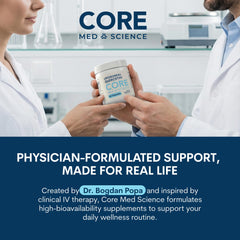 Core Med Science disposición de frasco y caja mostrando embalaje y calidad del producto