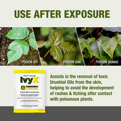 CoreTex Ivy X toallita desplegada en primer plano, limpieza rápida de urushiol