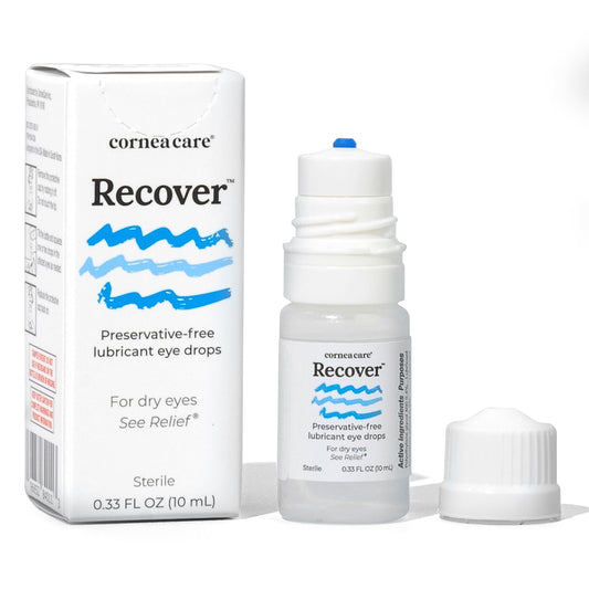CorneaCare Recover vista frontal del envase que muestra elegante botella multi-dosis y practicidad