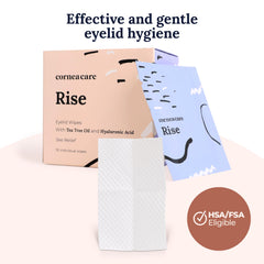 CorneaCare Rise aplicado en párpado cerrado, limpia y reduce residuos