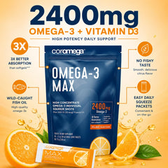 Coromega sobre abierto mostrando textura del aceite emulsificado y sin regusto a pescado
