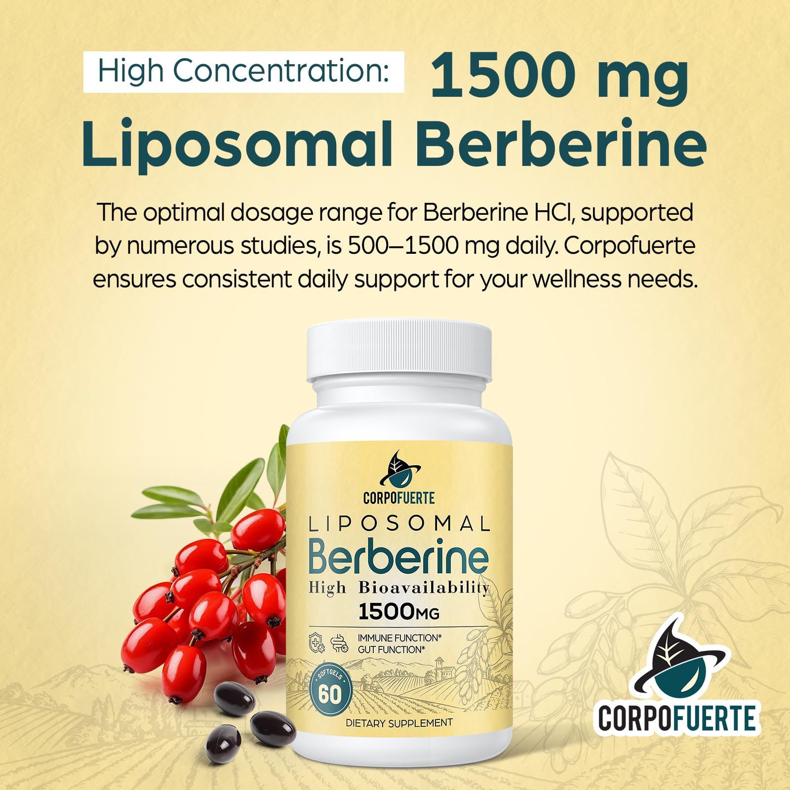 Corpofuerte frasco en ambiente natural sugiriendo bienestar y rutina saludable
